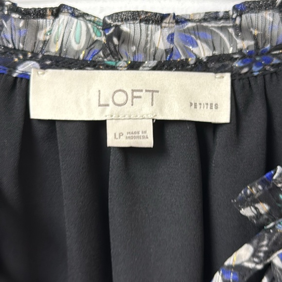 LOFT Black Floral Semi Sheer Long Sleeve - Picture 5 of 5